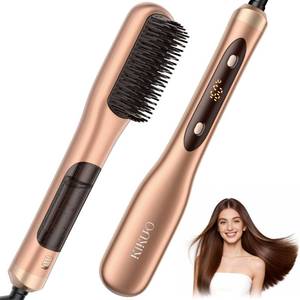 lot 2476 image: Steam Hair Straightener Brush, Steamline Pro 3 in 1 Straightening Brush, Curly & Frizzy Hair,Smooth Without Flattening, 5 Temp Settings & LED Display, Dual Voltage, Professional Tools, Orange