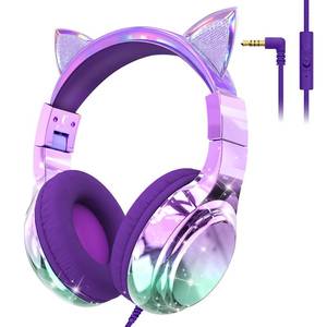 lot 2477 image: QearFun Cat Ear Kids Headphones with Cord, Wired Headset for Kids Girls Boys with Mic, 8594dB Volume Limit, Foldable Over-Ear 3.5mm On-Ear Design, Sharing Port for School, Chromebook, Tablet, Travel