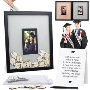 lot 2484 image: Graduation Guest Book 2026 �� Wooden Cap Drop Frame Guestbook for Graduation Party with Wooden Grad Caps, Photo Slot & Pen, Grad Guest Book, Graduation Sign in Book, Graduation Book to Sign, Grad Party