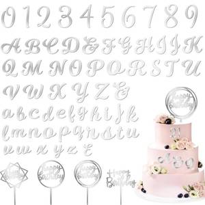 lot 2485 image: Teenyyou 68 Pcs Acrylic Alphabet Number Cake Topper 0-9 Number and A-z Letters Personalized Cake Picks Decor DIY Name Cupcake Toppers Graduation Wedding Baby Shower Party(Silver)