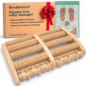 lot 2495 image: Brookstone Foot Massager Roller Plantar Fasciitis Pain Relief - Wooden Under Desk Feet Massage - Dual Manual Heel Massagers - Wood Rolling Acupressure Tool with Reflexology Guide - Gift for Men, Women