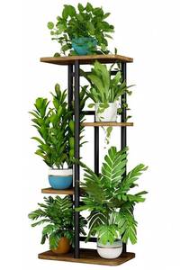lot 3209 image: LINZINAR Plant Stand Indoor 4 Tier 5 Potted Multiple Plant Shelf Stands for Garden Corner Balcony Living Room Black