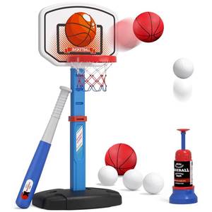 lot 3222 image: HYES 2 in 1 Kids Basketball Hoop and T Ball Set - Adjustable Height, Kids Baseball Tee with Automatic Pitching Machine, Indoor Outdoor Sport Toys Gifts for Toddler Boys Girls Age 1-5, Blue