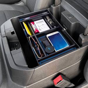 lot 3226 image: PIMCAR Center Console Organizer Compatible with 2019-2022 Chevy Silverado 1500GMC Sierra 1500 & 2020-2023 Chevy SilveradoGMC Sierra 2500 HD3500 HD (Full Console wBucket Seats ONLY) Blue Trim