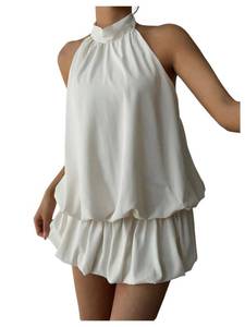 lot 4355 image: SweatyRocks Womens Y2k Backless Ruffle Bubble Going Out Self Tie Halter Mini Dress Apricot Large