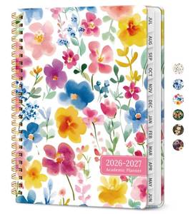lot 4361 image: Planner 2026-2027, Academic Year Monthly and Weekly Calendar Planner, Jul 2026 - Jun 2027, Hardcover Teacher Student Planning Agenda book with Tabs, Perfect for School Office Supplies, 6.3 x 8.5 - Bloom Floral