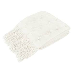 lot 4376 image: PAVILIA White Knit Throw Blanket for Couch Bed, Soft Knitted Farmhouse Sofa Throw for Living Room, Lightweight Decorative Summer Throw Blanket for Chair, Outdoor Textured Boho Blanket, 50x60