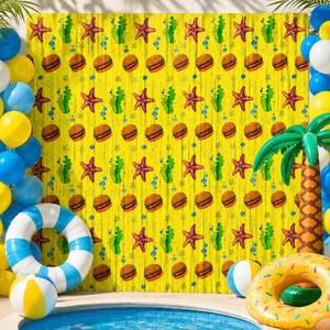 lot 4386 image: Summer Pool Birthday Party Decorations, 4 Pack Yellow Foil Fringe Curtains Tinsel Backdrops Photo Booth Props for Kids Beach Ocean BBQ Under the Sea Party Decor Supplies, 3.28 x 6.56 Ft