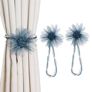 lot 4390 image: Flower Magnetic Curtain Tiebacks - Heavy Duty Magnetic Curtain Holders for Drapes, Decorative Floral Tie Backs, No Drill No Hole Curtain Holdbacks for Home Outdoor Bedroom Office (2 Pack, Navy Blue)