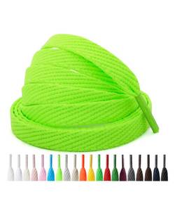 lot 4392 image: Handshop 2 Pairs Flat Sneaker Shoe Laces 25 in 20 Colors, Wide Shoelaces for Athletic, Skate Shoes Neon Green 63 Inch