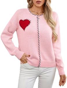 lot 4395 image: Libsorge Womens Oversized Cute Crewneck Heart Sweater Winter Spring Valentines Day 2025 Trendy Ribbed Knit Contrast Color Block Pullover Casual Cozy Knitted Sweaters Pink M
