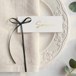lot 4423 image: UNIQOOO 50-Pack Black Bow Place Cards for Table Settings, Elegant Coquette Name Tags for Black-Tie Weddings, Formal Dinners, Graduation & Bachelor Parties, 4x1.5-Inch Pre-Cut Tags