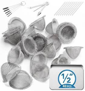 lot 4439 image: Pipe Screens Filter, 12 Inch 40 Pcs Tapered Design Bowl Screens with Pipe Cleaners, 3 in 1 Tool, Bottle Brush, 0.5 Inch Stainless Steel Mesh with Metal Box