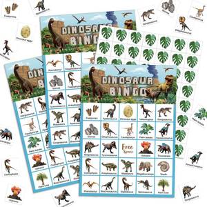 lot 4454 image: Liliful 35 Pcs Dinosaur Bingo Games 24 Player Jungle Dino Bingo Cards for Classroom Activities Holiday Dinosaur Birthday Party Favors Supplies