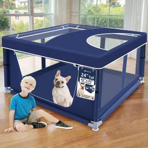 lot 5054 image: XVISHX 42x42 Inch Puppy Playpen with Cover, Dog Playpen for Puppies or Small Dogs, Pet Fence for Indoor & Outdoor, Sturdy Safety DogPen with Thickened Fabric, High-Strength Nylon Wire Mesh, Blue