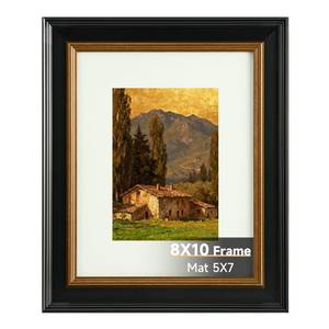 lot 5056 image: 8x10 Black and Gold Picture Frame, 8 x 10 Vintage Frame with Real Glass, Display 5x7 Photo with Mat or 8x10 without Mat, Wall Hanging & Tabletop Ornate Poster Frames for Gallery Antique D�co