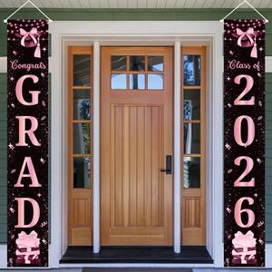 lot 5062 image: Congrats Grad Class of 2026 Porch Banner Pink Bow Graduation Decorations Blush Graduation Door Sign 2026 Graduate Party Decor 71  12 Inchs