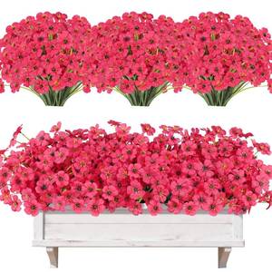 lot 5064 image: AmyHomie 20 Bundles Artificial Flowers for Outdoor Outside Spring Summer Decoration UV Resistant Faux Flowers No Fade Fake Plastic Plants Garden Porch Window Box Decorating (Fuchsia)
