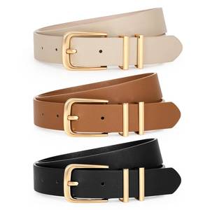 lot 5087 image: LEACOOLKEY 3 Pack Womens Leather Belts for Jeans Dress Pants Fashion Ladies Leather Belts with Gold Buckle