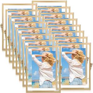 lot 5089 image: Hoteam 16 Pcs 4 x 6 Inches Gold Floating Frames Glass Photo Frames Vertical Vintage Metal Picture for Wedding Photo Picture Mounting Tabletop Display Office Decor