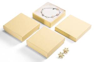 lot 5094 image: MESHA Jewelry Boxes Bulk 96PC, Matte Cardboard Gift Boxes, Cotton Filled Box with Lids, Brown 3.5x3.5x1 Inch, Bulk Square Small Kraft Gift Boxes