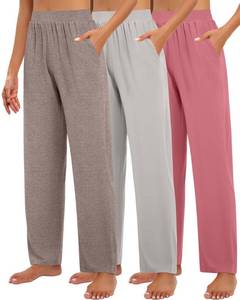 lot 5095 image: Huukeay 3 Pack Womens Lounge Pants, Cozy Wide Leg Lounge Slacks with Pockets Loose Flowy Yoga Sweatpant Workout Comfy Jogger(Gray Apricot, Lotus Pink, Light Brown,Medium)