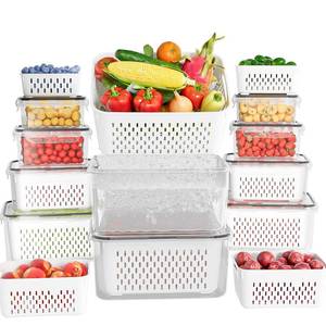 lot 5099 image: KEMETHY 10 Pack Fruit Storage Containers for Fridge with Removable Colanders - Food Storage Containers with Lids, BPA-Free Produce Containers Keep Fruits, Vegetables, Berry, Meat Fresh Longer