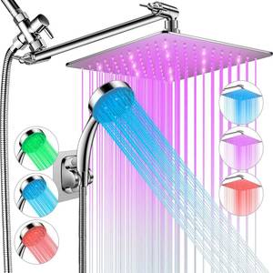 lot 5100 image: LED Shower Head with High Pressure 10 Rain Shower Head, 11 Adjustable Extension Arm, Color Changing Based On Water Temperature, Stainless Steel, 60 Hose, Chrome used