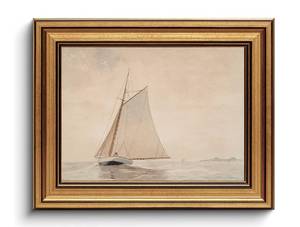 lot 5102 image: BRUZYIYE Gold Framed Wall Art Vintage Sailboat Canvas Prints Coastal Painting Pictures Nautical Wall Decor Aesthetic Home Decor for Living Room Bedroom Kitchen Office 8�10inch
