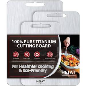 lot 5106 image: Titanium Cutting Board Set of 3, 100% Pure Titanium Cutting Boards for Kitchen, Non-Toxic, Double-Sided Chopping Boards for Raw & Cooked Food, Handles Included, Dishwasher Safe(SML)
