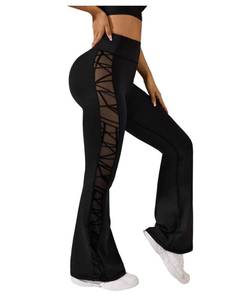 lot 6227 image: SweatyRocks Womens Tummy Control High Waist Workout Mesh Flare Leggings Yoga Pants Black Medium