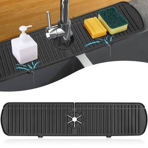lot 6228 image: BFONS Silicone Faucet Handle Drip Catcher Tray, 24in x 5.55in, Black