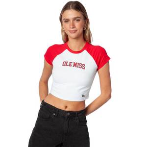 lot 6245 image: Hype & Vice Homerun Tee for Women - University of Mississippi Tank Top for Women, Crop T-Shirt, College Shirts for Game Days - Red, X-Large