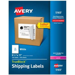 lot 6256 image: Avery Full-Sheet Printable Shipping Labels, 8.5 x 11 Customizable Stickers, White, 100 Blank Mailing Labels, Great for Mailing, Shipping, Organizing, and More (5165)