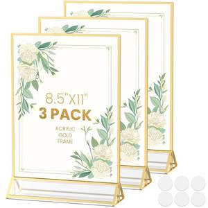 lot 6257 image: YOAEAILY Acrylic Sign Holder 8.5X11 Gold Frames Double-Sided Gold Picture Frames Flyer Holder for Menu Holder Wedding Table Number Holder Photo Frames with Double Sided Stickers-3 Pack