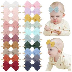 lot 6271 image: jollybows 20pcs Baby Girls Nylon Hair Bows Headbands Linen Bands Elastic Accessories for Baby Girls Infants preemie and Newborn Kids