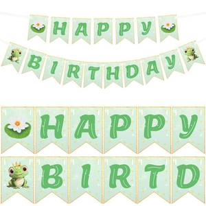 lot 6290 image: Ctosree Green Princess Party Supplies 8.2ft Happy Birthday Banner Signs Green Crown Flag Hanging Bunting Banner Flag for Photo Props Birthday Party Decoration
