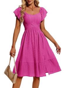 lot 6295 image: HomRain Womens Casual Dresses Summer 2026 Vintage Graduation Square Neck Split Beach Dress for Tea Party A Line Beach Dress, Rose 2XL