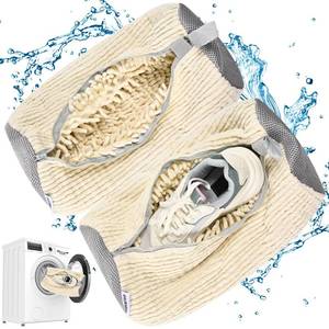 lot 6309 image: Shoe Bag for Washing Machine, Sneaker Cleaning Bag 2 PCS Set Pearl White, Fluffy Fiber Inside, Large Size Shoe Washing Machine Bag, 360 Laundry Bag for Tennis Gym Running Trainers Hiking