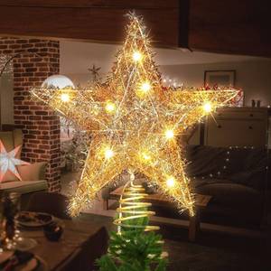 lot 9319 image: 11.8 Light-up Christmas Tree Topper Star, 20 Warm White LED Lights with Sparkling Yarn, Xmas Tree Top Decoration (Golden)