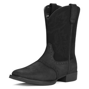 lot 9325 image: Rollda Leather Cowboy Boots for Men Western Boots Square Toe Chunky Heel Mid-Calf Boots Classic Embroidered with Pull On Tabs Black Size 7