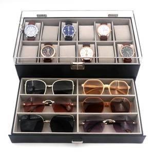 lot 9328 image: KLOUD City 12-Slot Watch Box with Lockable Drawer Acrylic Display Lid  Velvet Organizer for Luxury Watches, Jewelry & Eyewear (Black-W3001)
