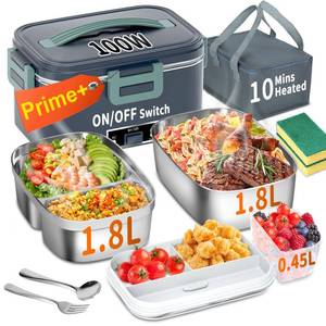 lot 9340 image: Electric Heated Lunch Box for Adults with 2 Pack 1.5L Containers, Portable 100W 3-IN-1 Fast Heated Lunch Box for Men Women, Portable Heating Food Warmer,12V24V110V for Car Truck Office Home Travel