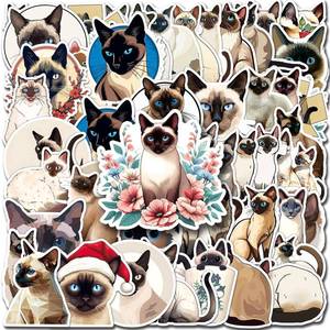 lot 10416 image: 50Pcs Siamese Cat Stickers Funny Cat Happen Vinyl Waterproof Sticker Pack for Laptop, Water Bottles, Birthday Gift Party Favors
