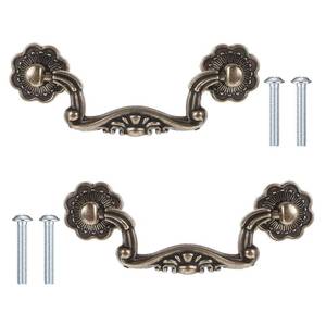 lot 10459 image: 2 Pcs Bail Handle Drop Pulls, Antique Bronze Cabinet Pull Handles, Vintage Drawer Pulls, Rustic Dresser Handles with Mounting Screws for Closets, Cabinet, Furniture (Zinc Alloy, Total Length 4.7Inch )
