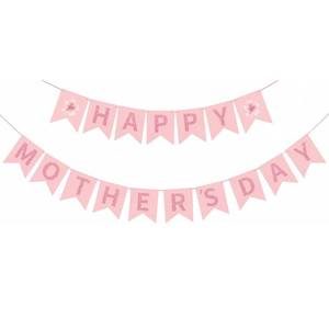 lot 10461 image: Happy Mothers Day Decorations Banner, Mothers Day Decor Sign Banner for Mom Party, Fireplace, Mantle, Wall Decor, Reusable Farmhouse Photo Prop Pink