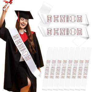 lot 10463 image: 10Pcs Senior 2026 Satin Sashes White Sashes Baseball Class of 2026 Graduation Sash Senior Cheer Sash with Sport Letter for Baseball Competition Cheerleader Celebration Sport Theme Party Decor Supplies