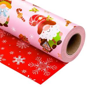 lot 10470 image: MAYPLUSS Gnome Christmas Wrapping Paper, Reversible Pink Christmas Wrapping Paper, Cute Gnomes��Holly Berry & Snowflakes Holiday Gift Wrap Present for Packaging Supply (Mini Roll, 17 Inch X 33 Feet)