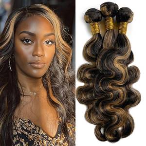 lot 10477 image: BilltiiWW Highlight P1B27 Body Wave Bundles Two Tone Black and Honey Blonde Brazilian Weave Soft and Silky for Black Women 26 28 30 Inch