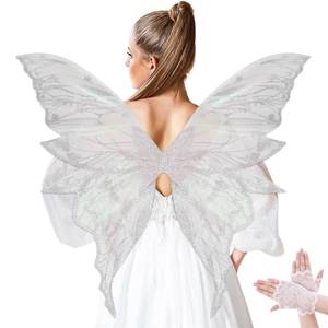 lot 10478 image: NUVCELKA Fairy Wings for Adults, Butterfly Costume with Lace Gloves, Large Fantasy Wings for Halloween Cosplay (White and Silver - Organza)